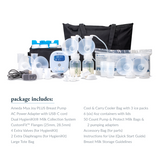 Ameda Mya Joy PLUS pump with the Dual HygieniKit Milk Collection System components laid out