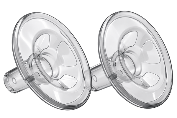 Two Ameda Flexishield areola stimulators, clear silicone inserts that reduce a 25.0mm flange to 21.0mm