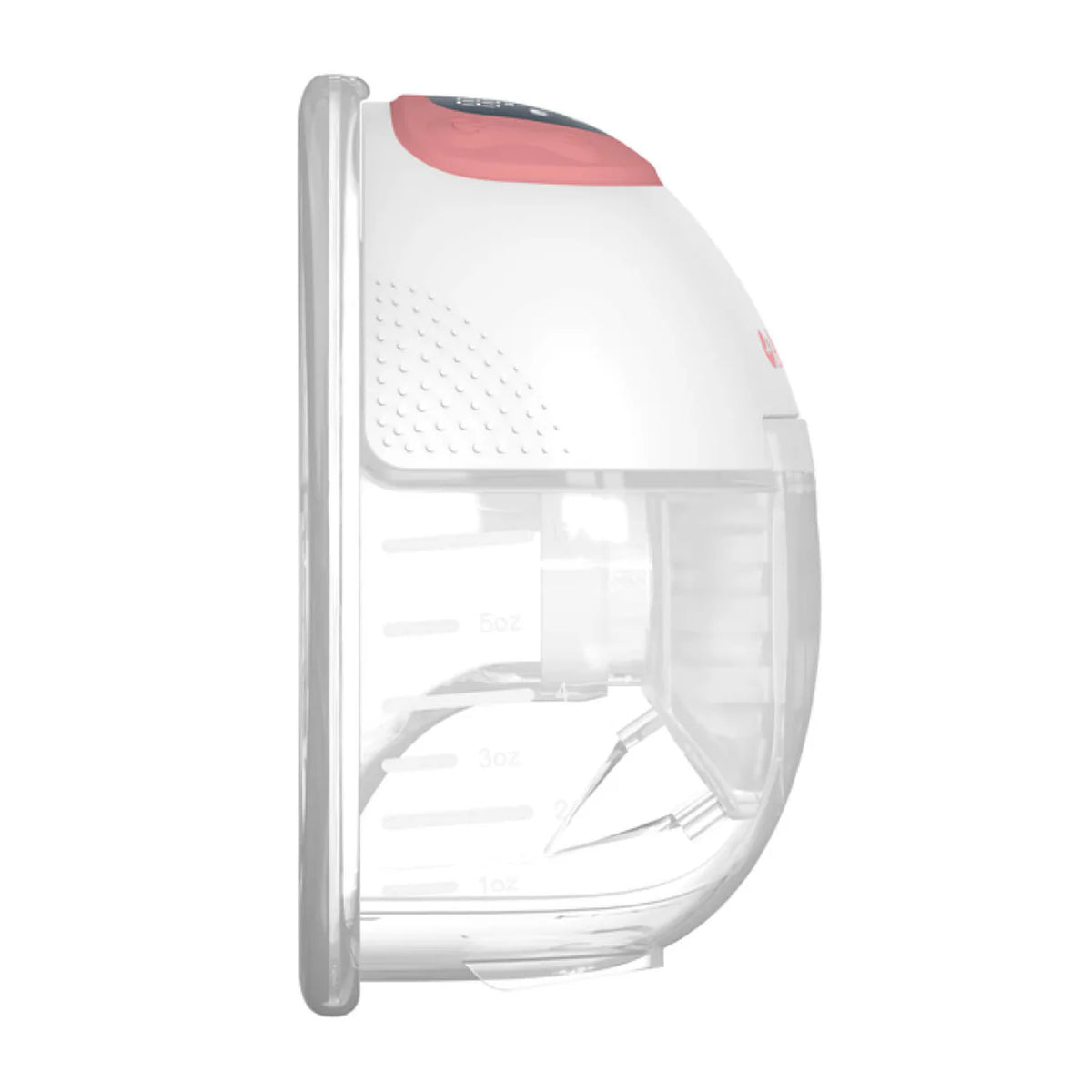 Side profile of an Ameda GLO wearable pump, showing how slim it sits