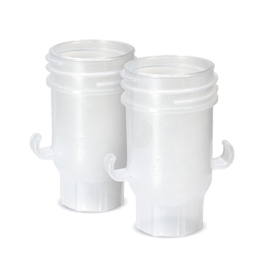 Two Ameda Pump'N Protect standard milk storage bag adapters