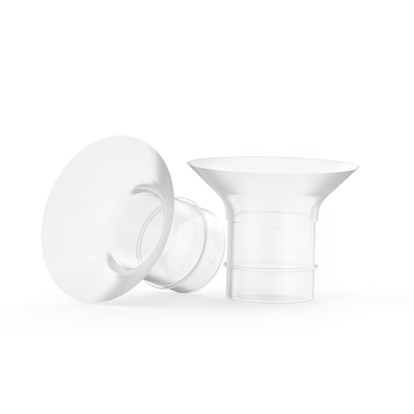 Ameda universal soft breast pump flange inserts, shown with a flange